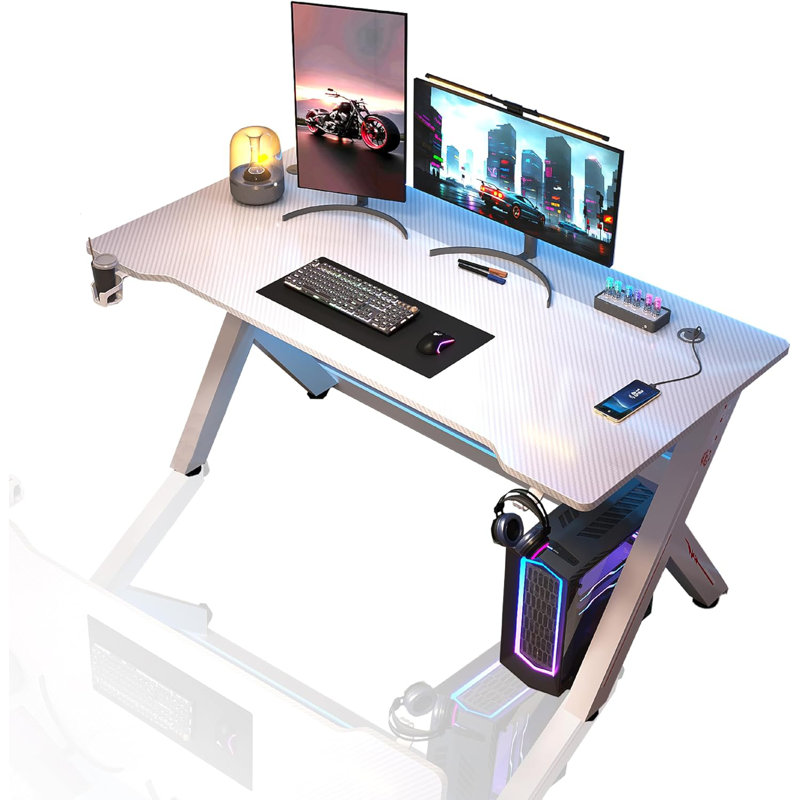 Table d'ordinateur de jeu avec bureau à domicile, H 29,5 po x l 63 po x P 23,6 po, Blanc