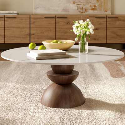 Mid-Century Modern Round Coffee Table 31.5"/35.43"/41.7" Scratch & Heat Resistant Tabletop, Pre-Assembly, Living Room Center Table Side Table For Home Office