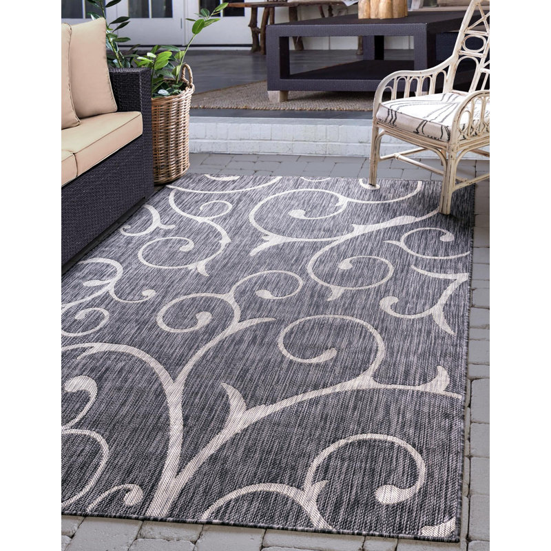 Cozad Floral Indoor / Outdoor Rug, Rectangle 6'1" x 9'