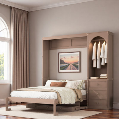 Lit escamotable avec tablette Stoarge, bureau, lumière DEL, armoire et 3 tiroirs Murphy