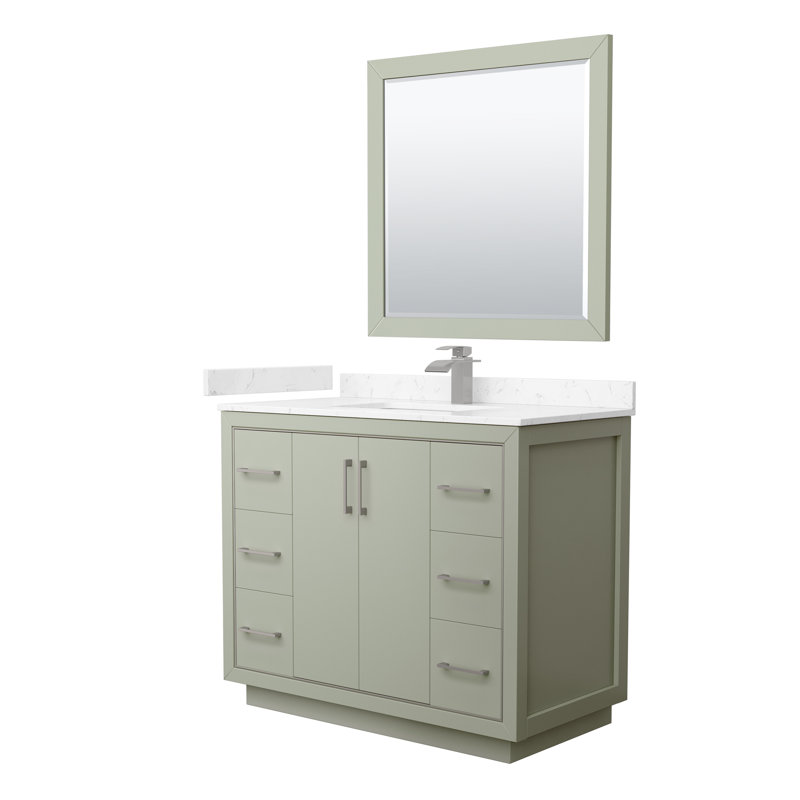 Icon 42" Single Bathroom Vanity Set with Mirror, Brushed Nickel, Carrara, Light Green