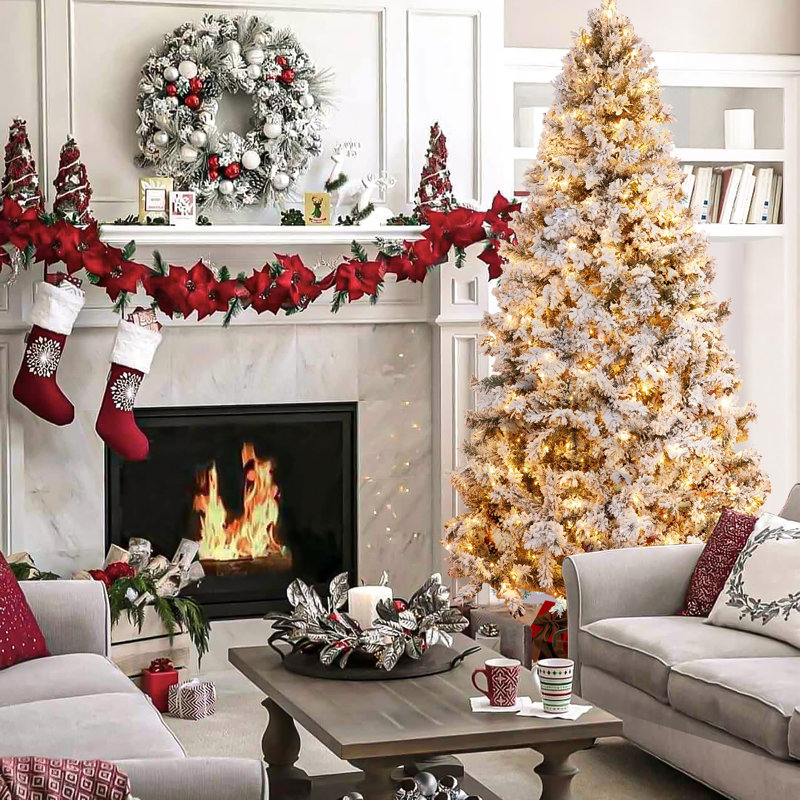7ft Snow Flocked Spruce Christmas Tree with LED Lights