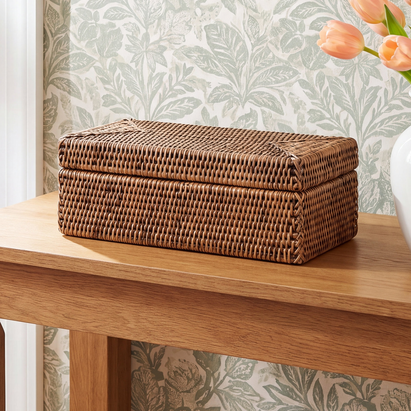 Gardena Wicker Lidded Box, Brown