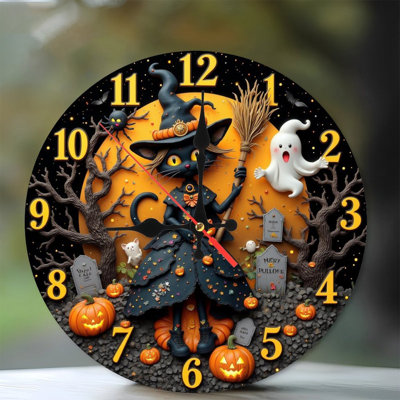 halloween witch cat clock pumpkins ghosts