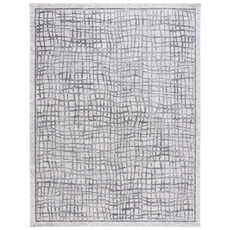 Tapis géométrique ivoire / argent Bethlyn, Rectangle de 10 pi x 14 pi