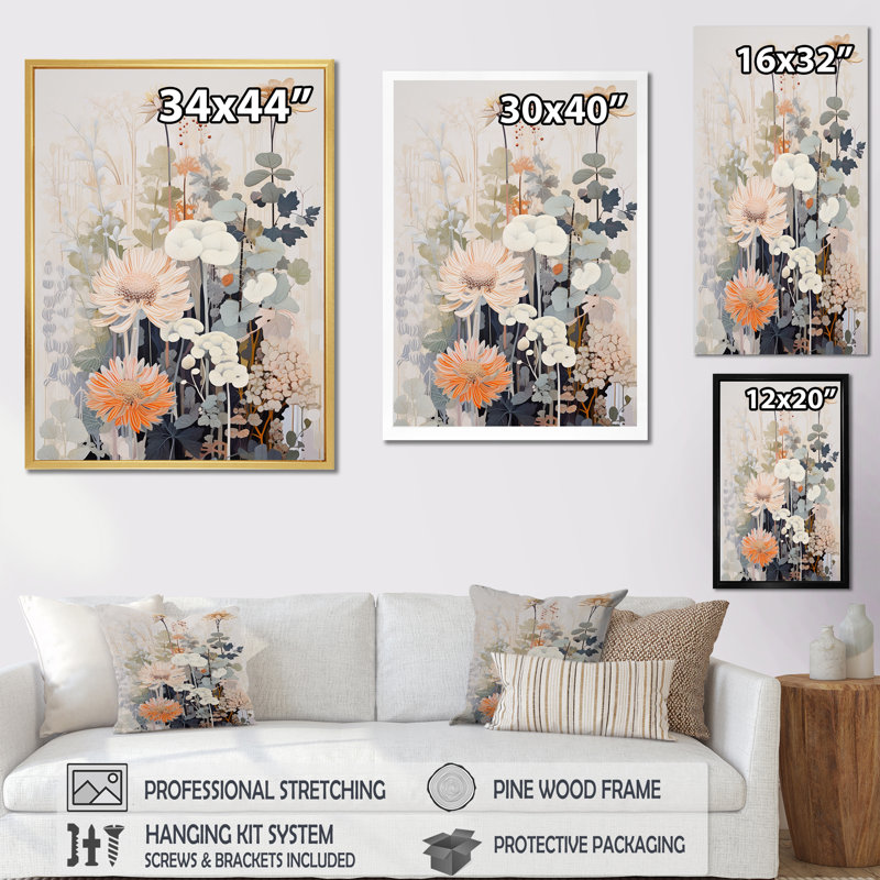 Floral kaléidoscope harmonie sur toile, Cadre flottant doré, H 40 po x l 30 po x P 1,5 po