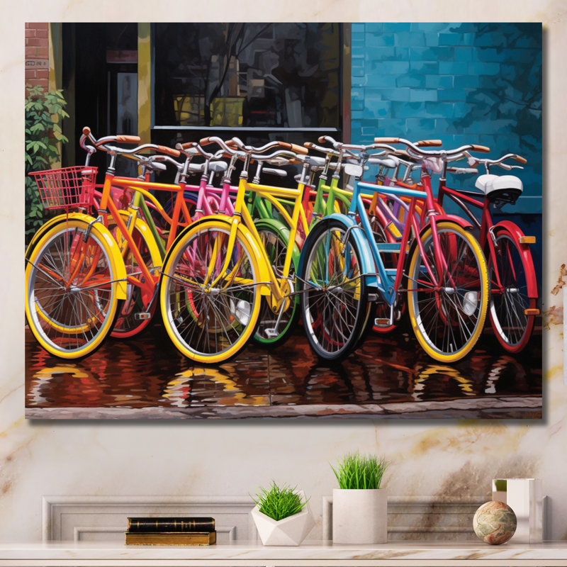 Bicycle Joyful Rides II - Transportation Wall Art Living Room, 24" H x 32" W, Black Picture Framed