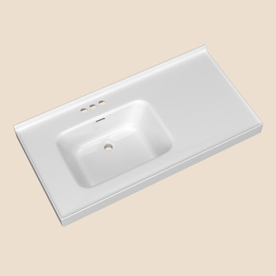 43'' W X 22'' D Single Sink White Vanity Top Solid Surface Rectangular Sink Countertop with 1.38 in. H Backsplash & Three Pre-drilled Faucet Holes