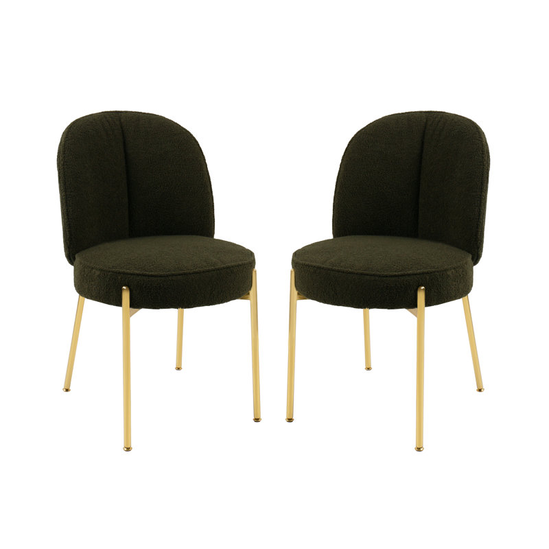 Teddy Fabric Dining Chair with Golden Legs (Set of 2), Green