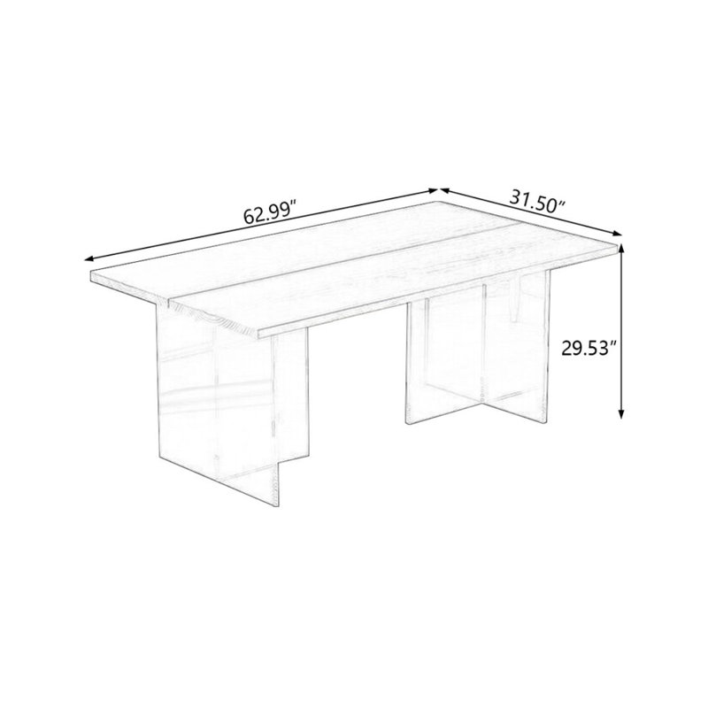 Solid wood acrylic suspended desk, 29.53" H x 62.99" W x 31.5" D