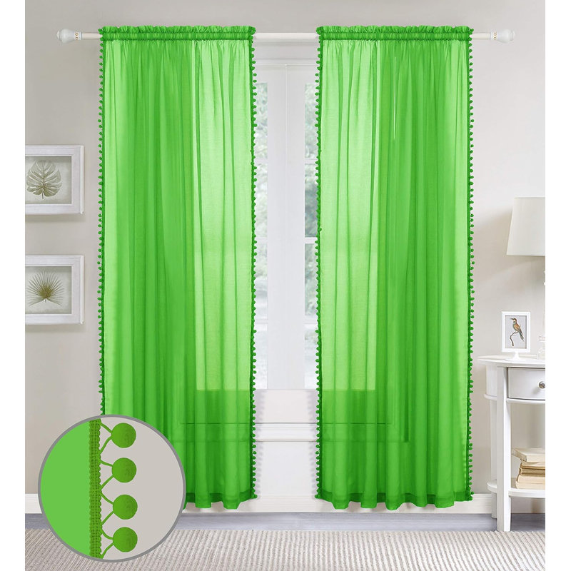 Aeian Semi Sheer Curtain Pair, 40" W x 84" L, Green
