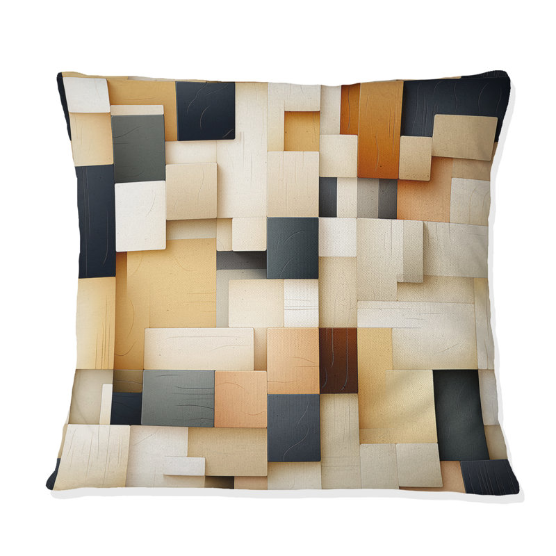 Abstrait taupe Blockchain Blocks I - Coussin décoratif à imprimé géométrique, H 18 po x l 18 po
