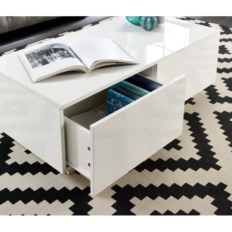 Bomke White Coffee Table with LED Lights & Storage Drawers