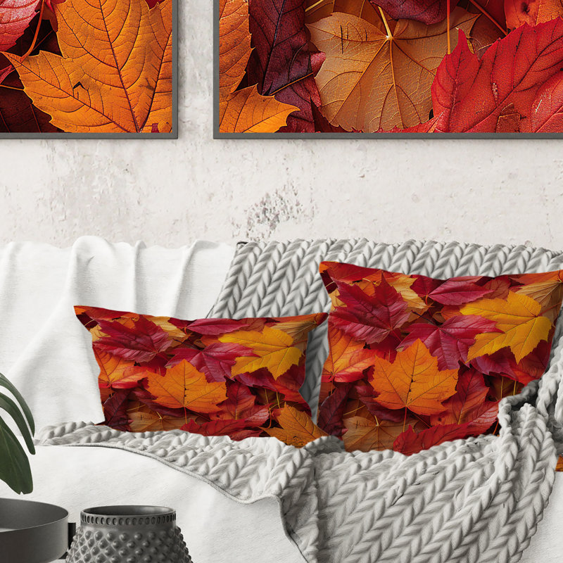 Feuillage d'automne orange rouge et feuillage floral, H 16 po x l 16 po, Carrée