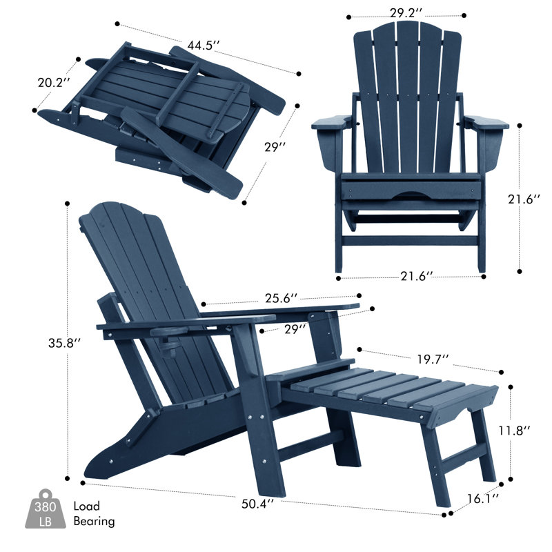 Chaise Adirondack pliante avec repose-pieds Azariyah,  Marine