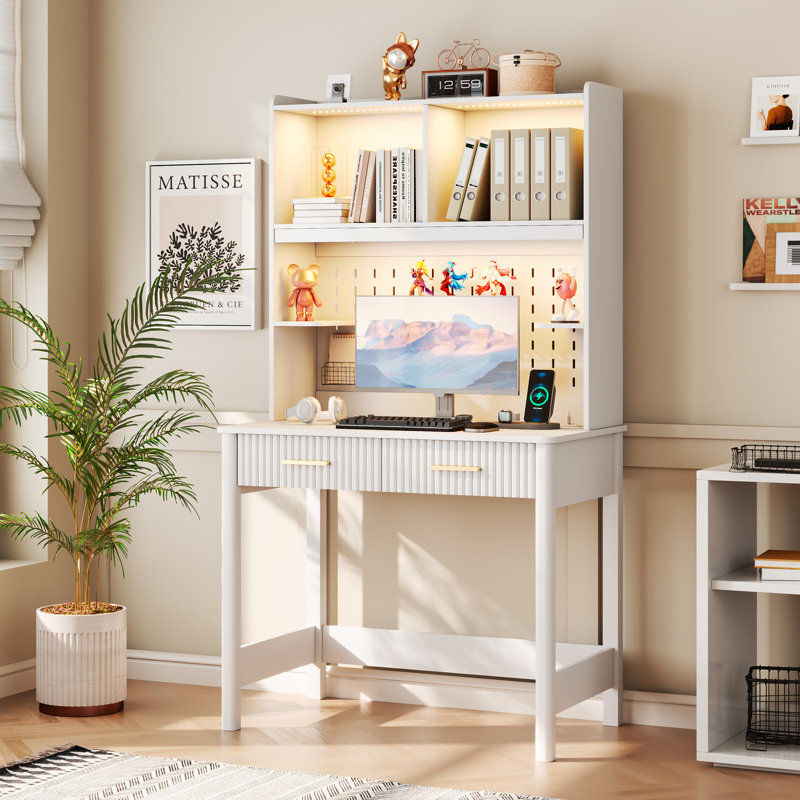 Writing Desk with Power Outlet, White