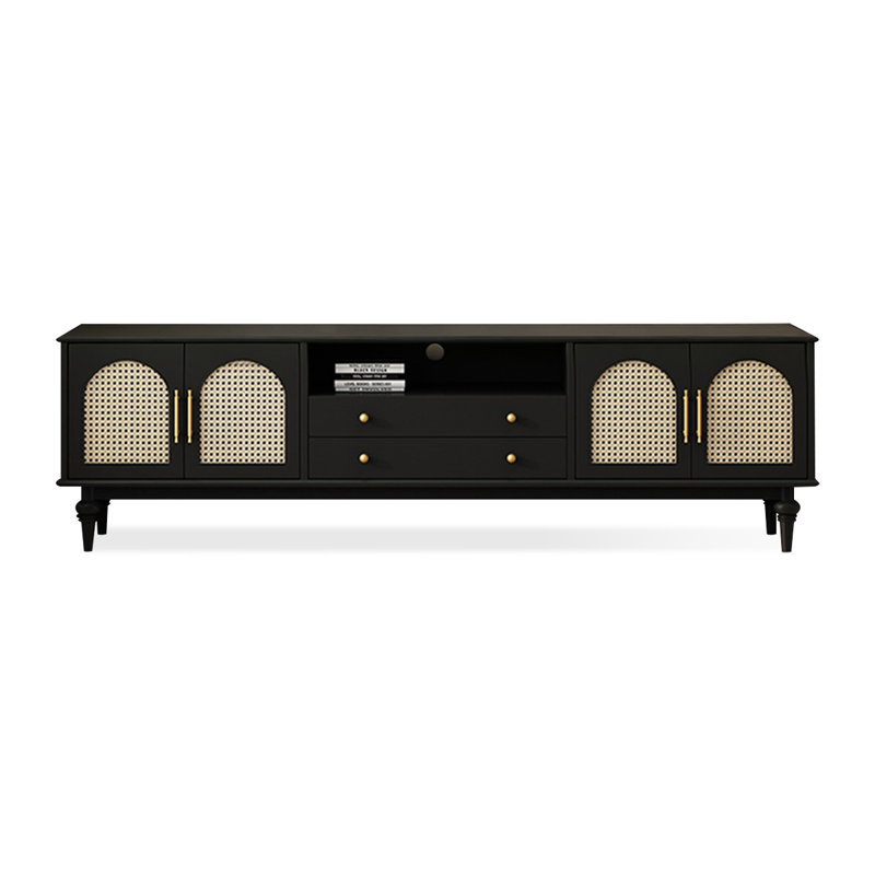 Meuble télé moderne en bois massif noir, 22.83"H x 78.74"L x 15.75"W