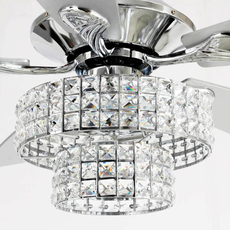 Ventilateur de plafond en cristal à 2 pales de 52 po à 2 niveaux avec télécommande et ensemble d'éclairage inclus Beedle