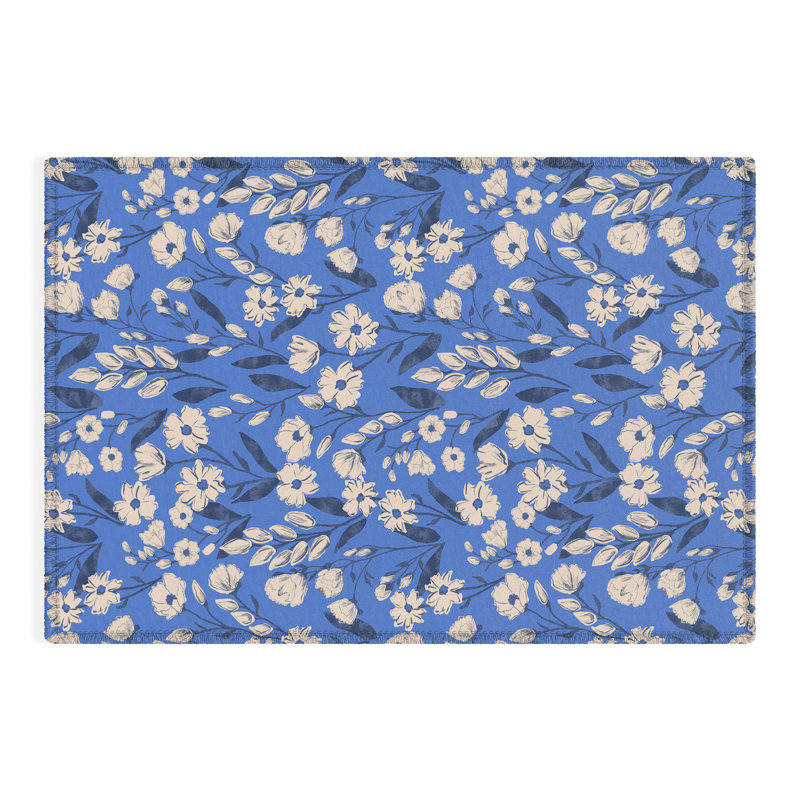 Tapis d'extérieur rectangulaire tissé à plat en polyester / chenille bleu Talbert, Rectangle 2 pi x 3 pi