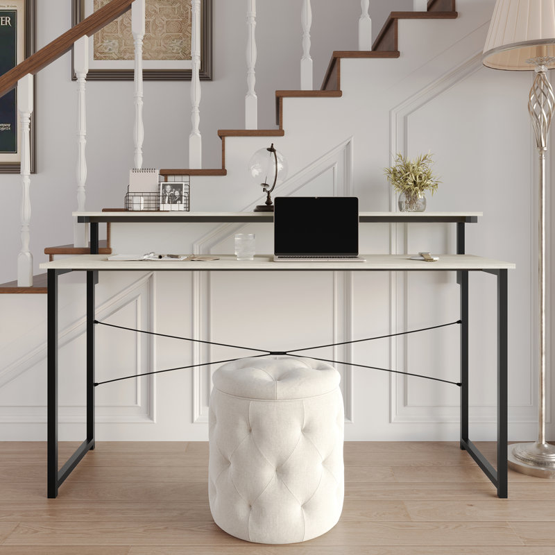 Metal Writing Desk With Shelf, 35.63" H x 55.12" W x 19.68" D, Light Gray