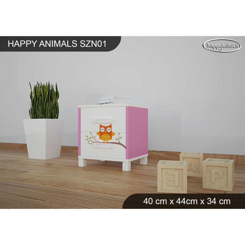 2 Drawer Nightstand, White/Pink