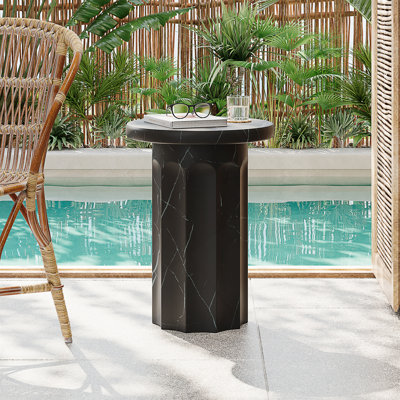 Lightweight Concrete Side Table With Black Marble Effect For Indoor And Outdoor Use, No Assembly Required.