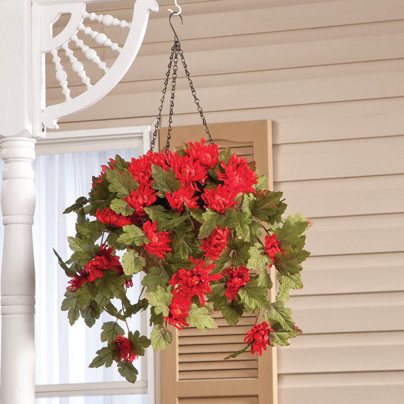 OakRidge Fully Assembled Hanging Mum Basket, Red