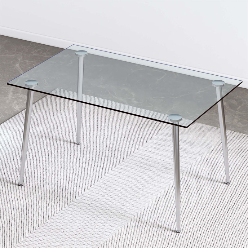 Table de salle à manger moderne et minimaliste moderne en verre avec 4 chaises à carreaux à haut dossier, durable et élégante pour toute maison.