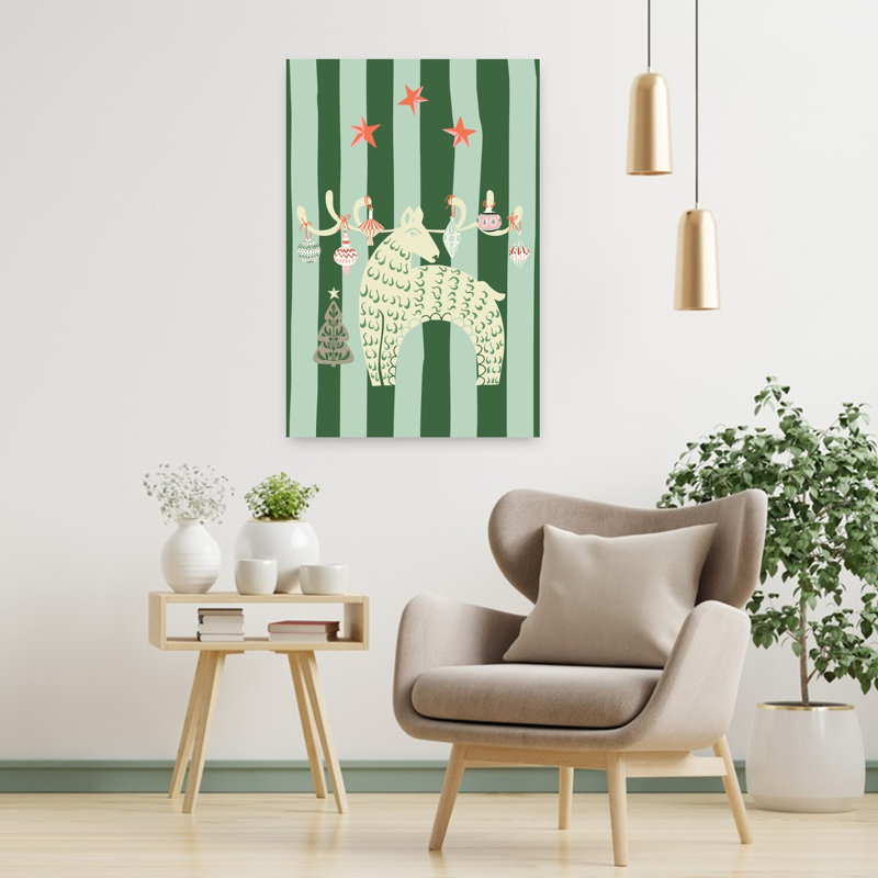 «Whimsical Christmas Reindeer», art mural de Noël abstrait, paysage d'hiver, H 36 po x l 24 po