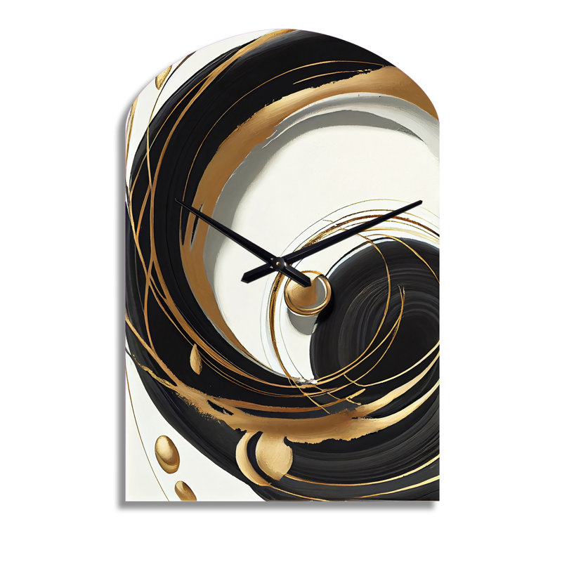 Gold Glamour Circle II - horloges métalliques en marbre arqué, horloge murale asymétrique, Grand