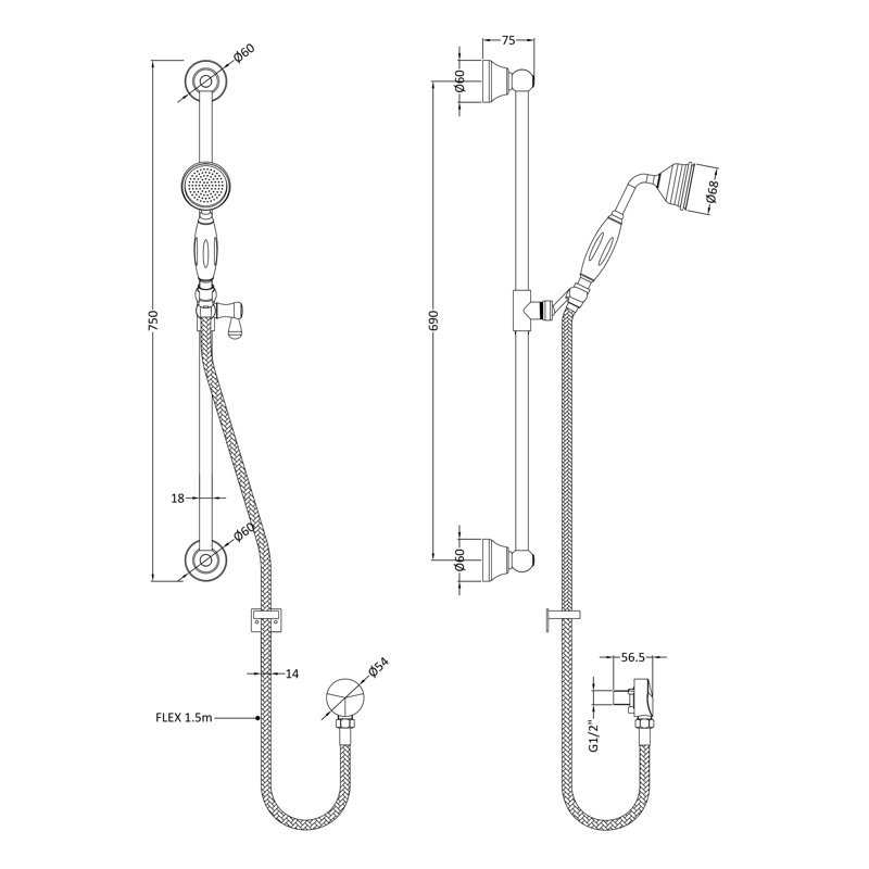 Topaz Slide Bar Shower Head with No