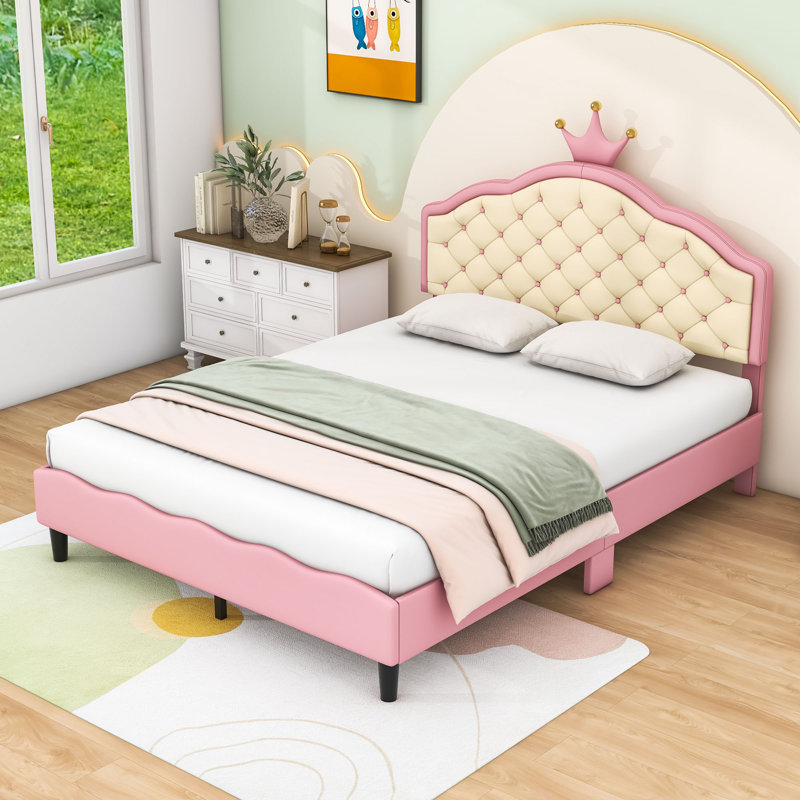 Lit en cuir PU avec tête de lit capitonnée Crown Fantasy, Double