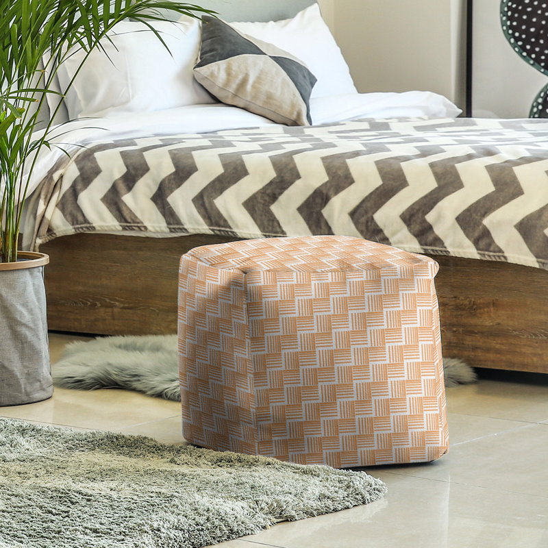Upholstered Ottoman, Orange/Gray