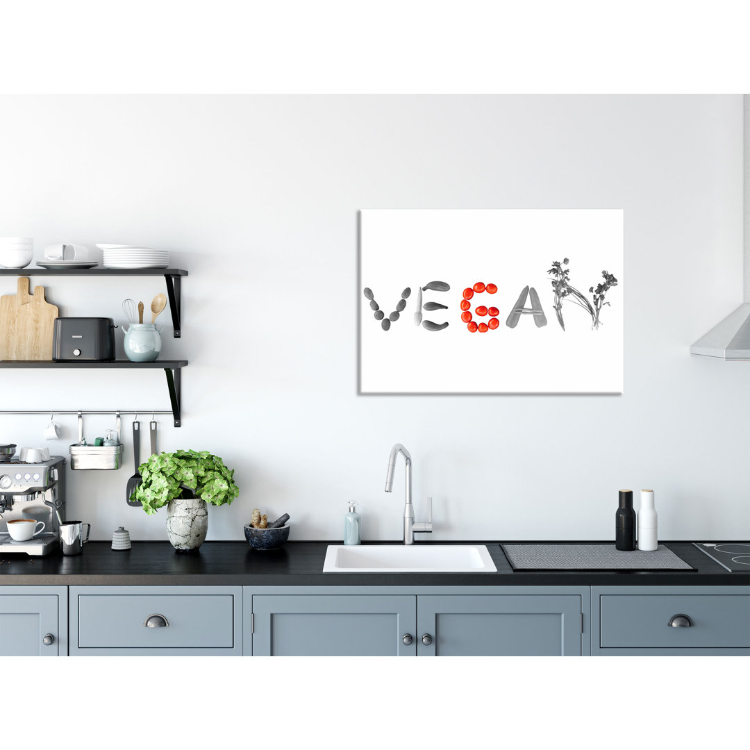 Glasbild Schriftzug Vegan Gemüse