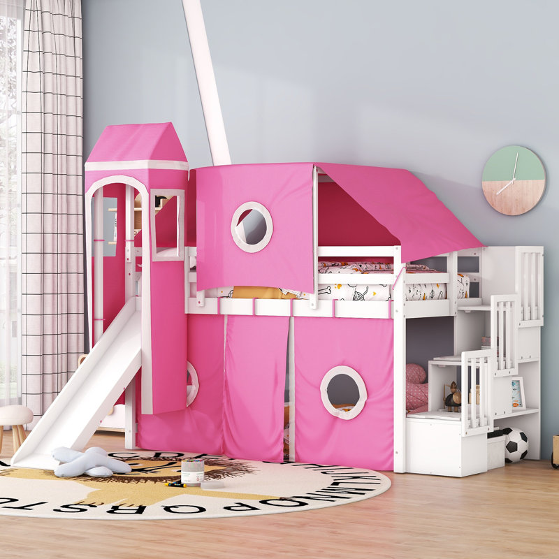 Lit mezzanine pour enfants, Simple, Rose