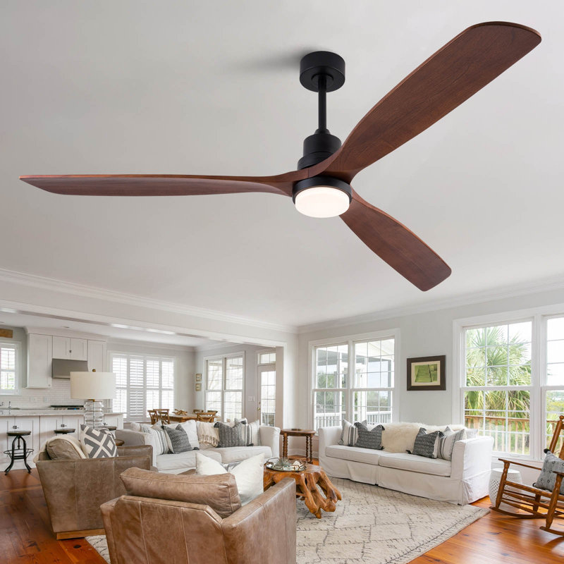 Ventilateurs de plafond de 52 pouces avec lumières et télécommande, ventilateur de plafond extérieur pour patio, ventilateur de plafond noir avec lumières pour chambre à coucher, moteur à courant continu silencieux, 3 pales en bois massif à DEL à intensité variable