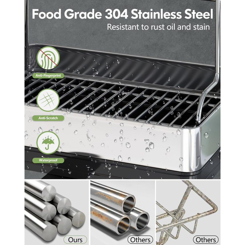 2 Tier Large Stainless Steel Dish Drying Rack with Drain Board, Space Saving, Rust Proof Metal, Automatic Drainage Drainer for Kitchen Counter, (Silver)