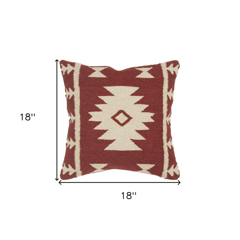 Coussin 18 "en coton rouge et beige, Rouge / ivoire