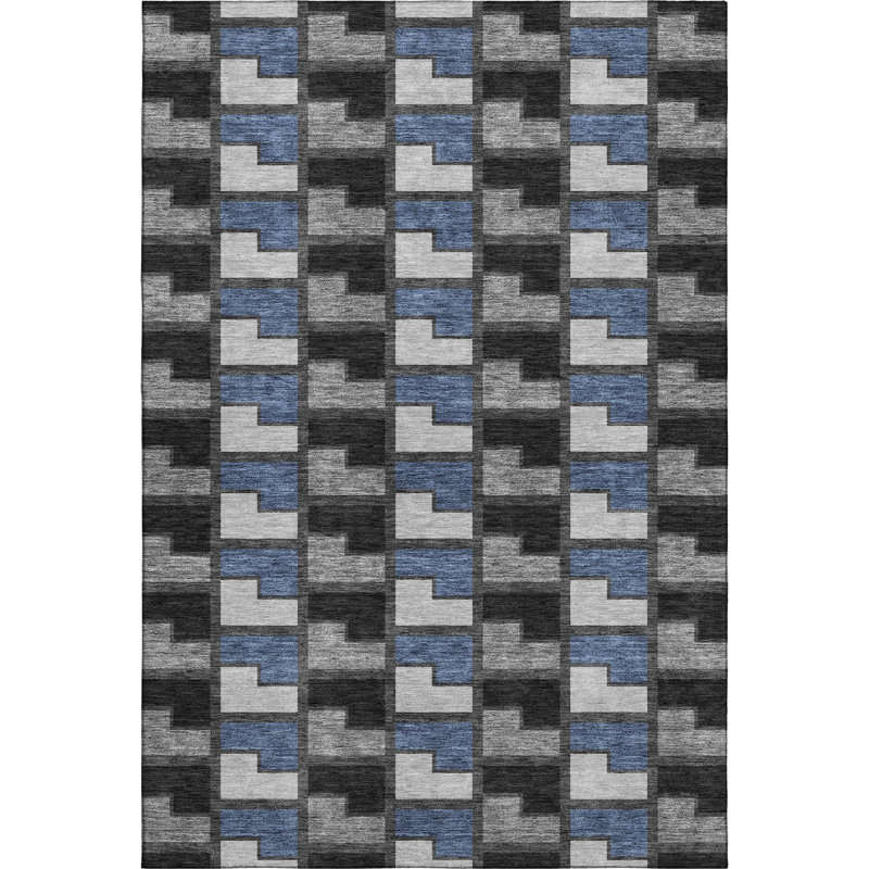 Premium Machine Washable Mayfield AMF2417 Geometric Rug, 10' x 14', Black
