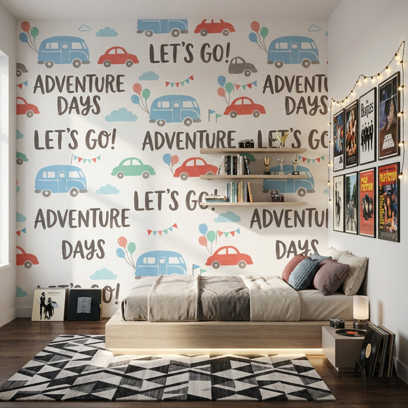 Papier peint blanc avec décor de voyage amovible pour enfants, 160 po x 108 po, Non tissé