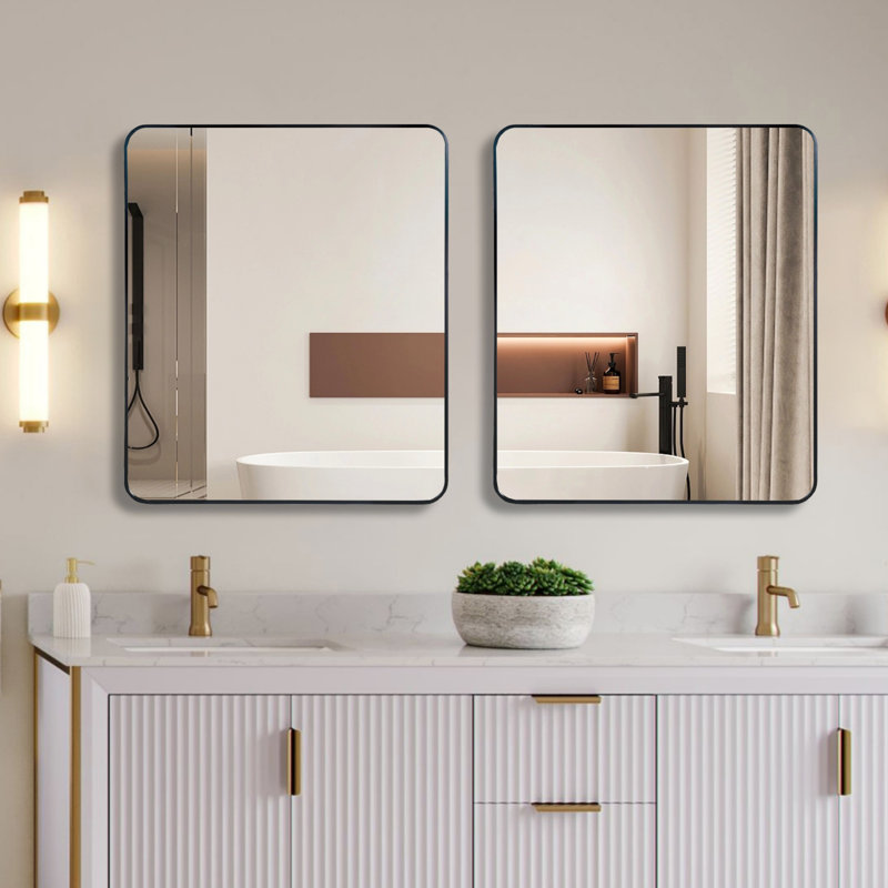 Metal Framed Rectangular Bathroom Mirror for Wall, Durable and Easy to Install, Black, Aluminium Alloy., 36.02" x 29.98"