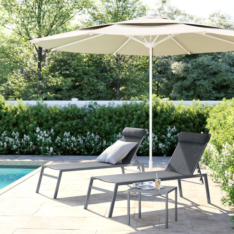  Adjustable EDP Coated Wrought Iron Frame Breathable Textilence Chaise Lounge Chair, Gray