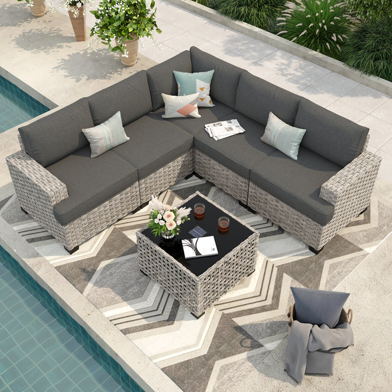Harbin 6 - Person Outdoor Seating Group With Cushions, Black