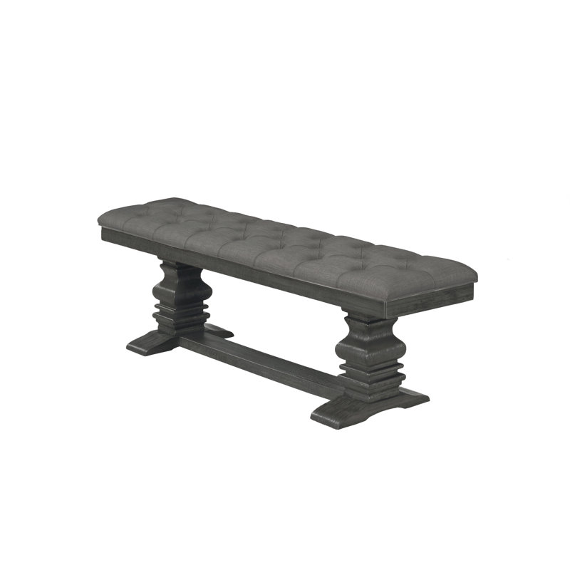 Dark Gray Tufted Linen Upholstered Wooden Bench