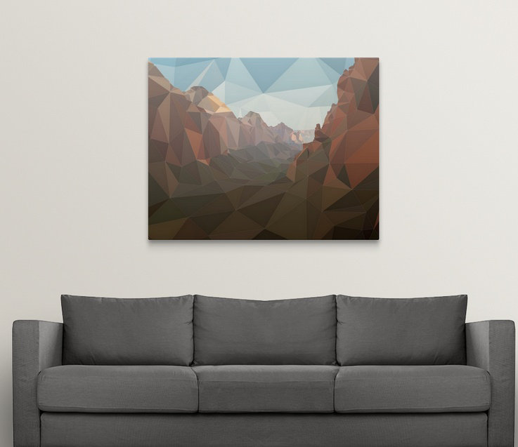 « zion national park-low-poly art », reproduction d’impression, H 24 po x l 30 po x P 1,5 po, Toile