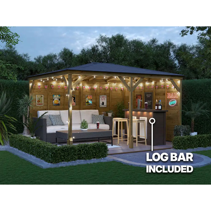 Dunster House Garden Bar Gazebo 4m x 3m Utopia Heavy Duty Garden Shelter with Log Bar Included
