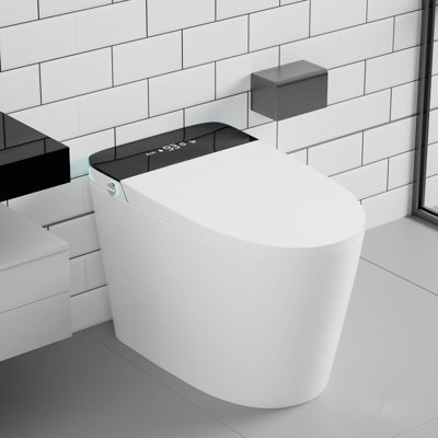 Modern Smart Toilet Built-in Bidet Seat, Auto Open, 1.28 GPF Powerful Flush, Foot Sensor, Instant Warm Air Dryer, Night Light LED Display, White with Black Screen