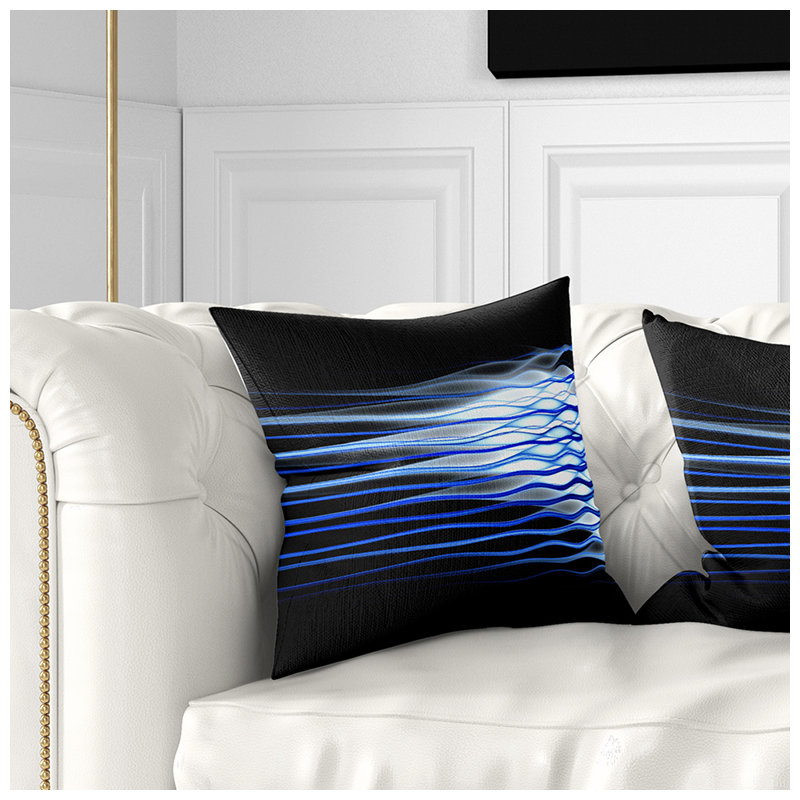 Vagues fractales bleu foncé - coussin abstrait imprimé, 16 po x 16 po, Coussin décoratif