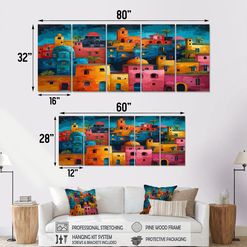 «Leclerc - City Buildings», ensemble d'art mural, H 28 po x l 60 po