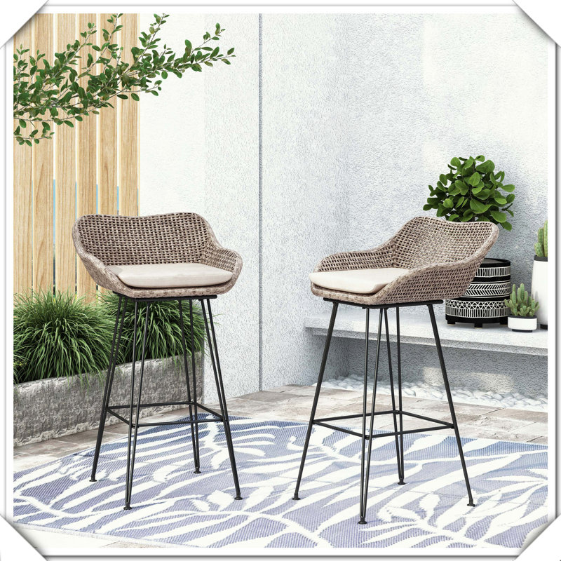 Ensemble de 2 tabourets de bar en rotin PE Robuste, durable, élégant, pratique et polyvalent